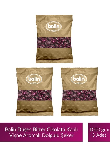 Düşes Çikolata Kaplı Vişne Aromalı Sert Şeker 1000 gr x 3 Adet