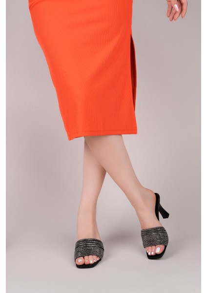 Kadın Şerit Taşlı Topuklu Şık Rahat Siyah Terlik fiyatları