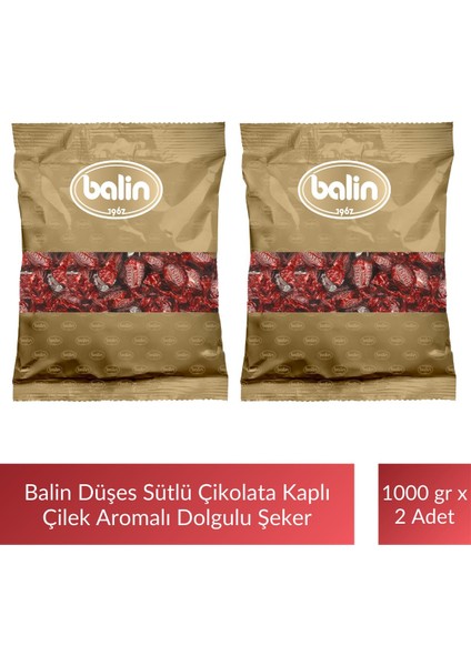 Düşes Çikolata Kaplı Çilek Aromalı Sert Şeker 1000 gr x 2 Adet