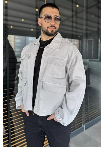 Erkek Ön Fermuarlı Oversize Ceket