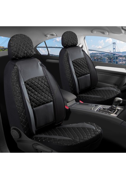 Isuzu D-Max Uyumlu Lüx Yarı Deri Oto Koltuk Kılıfı Ön Arka Takım Alpine Siyah