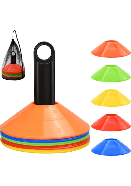 25 Paket Koni, Taşıma Çantası ve Braketi ile Futbol Konisi, Uygulama Ekipmanları, 5 Renk (Yurt Dışından)