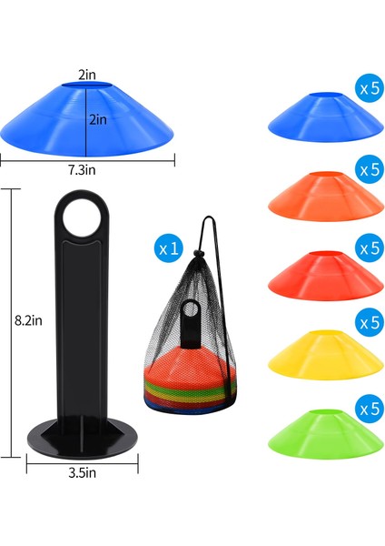 25 Paket Koni, Taşıma Çantası ve Braketi ile Futbol Konisi, Uygulama Ekipmanları, 5 Renk (Yurt Dışından) fiyatları