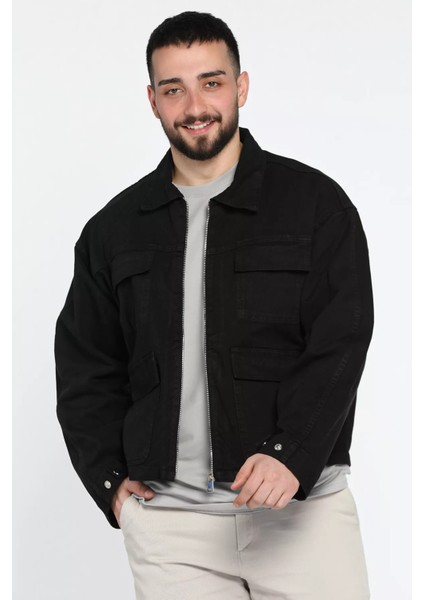 Erkek Ön Fermuarlı Oversize Ceket