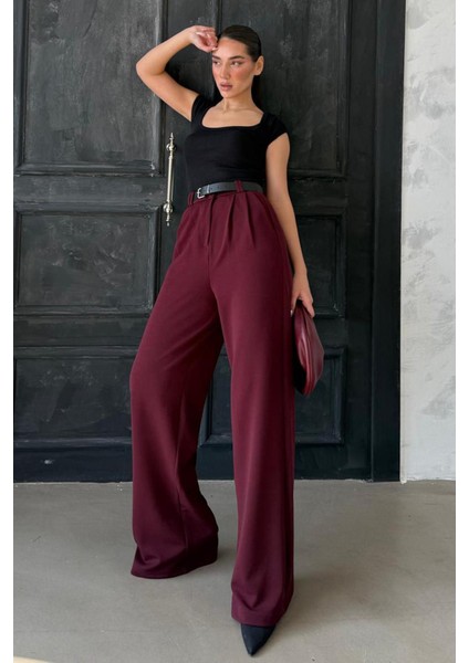 Bordo Çift Pileli Kemerli Pantolon MG2330 fiyatları