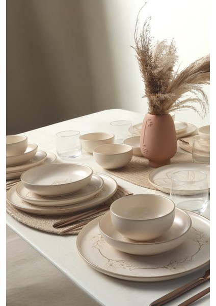 Taupe Bloom Nordıc Yemek Takımı 24 Parça 6 Kişilik 22519-20-28-29