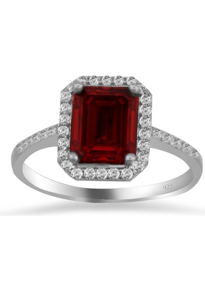 925 Ayar Gümüş Ruby Baget Taşlı Yüzük