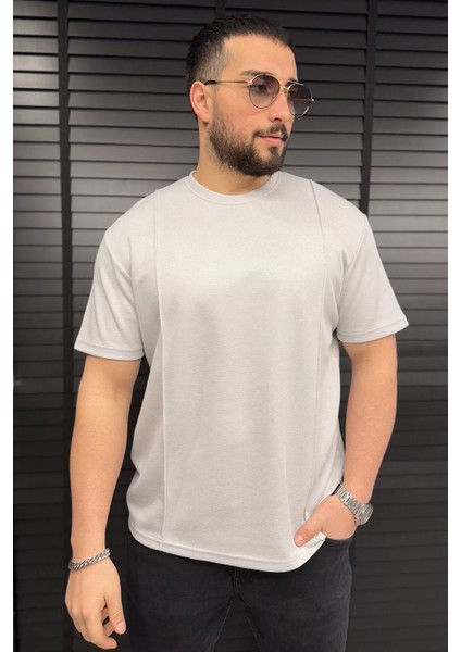 Erkek Bisiklet Yaka Dikiş Detaylı Likralı Tişört P-00015039