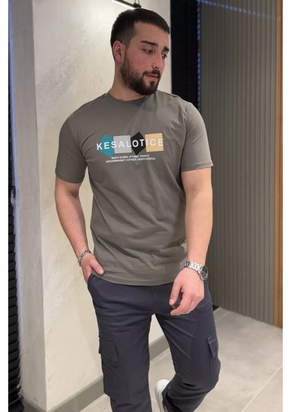 Erkek Bisiklet Yaka Baskılı Tişört P-00015048