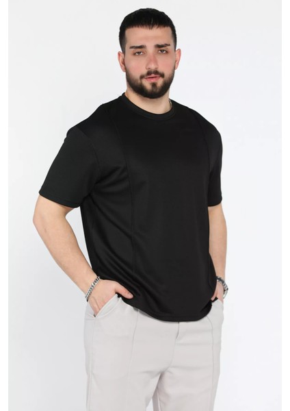 Erkek Bisiklet Yaka Dikiş Detaylı Likralı Tişört P-00015039