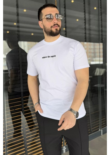 Erkek Bisiklet Yaka Silikon Kabartma Baskılı Tişört P-00015046