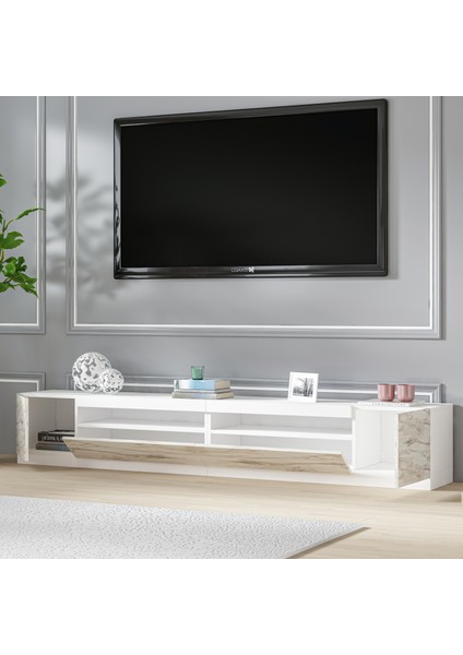 T008 Arya Işıklı Tv Sehpası Set, Efes Mermer/Beyaz modelleri