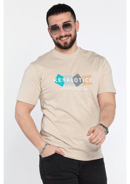 Erkek Bisiklet Yaka Baskılı Tişört P-00015048