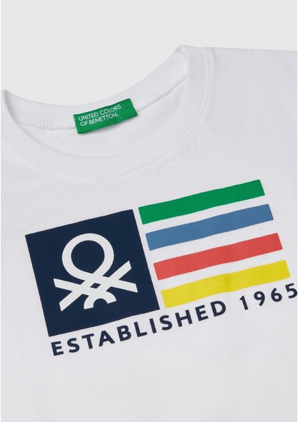 Erkek Çocuk Beyaz Benetton Logo Baskılı T-Shirt modelleri