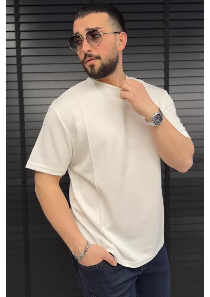 Erkek Bisiklet Yaka Dikiş Detaylı Likralı Tişört P-00015039