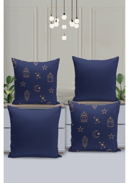 4'lü Kırlent Kılıf Seti Ramazan - Ramadan Desenli Çift Taraflı Dijital Baskılı