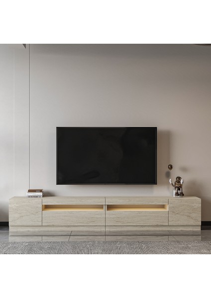 T008 Arya Işıklı Tv Sehpası Set, Traverten