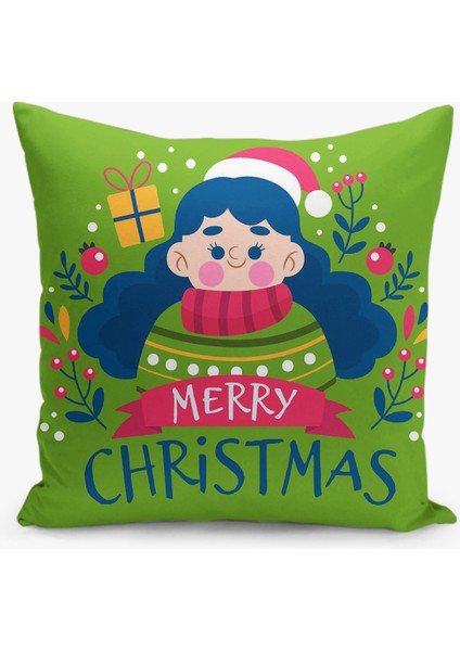 Çift Taraflı Yılbaşı Cristmas Desenli Dijital Baskı Kırlent Kılıfı