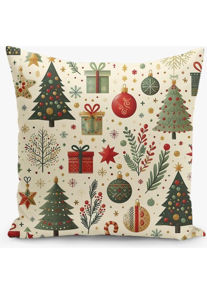 Çift Taraflı Yılbaşı Cristmas Desenli Dijital Baskı Kırlent Kılıfı