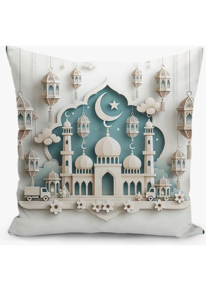 Çift Taraflı Ramazan - Ramadan Desenli Dijital Baskı Kırlent Kılıfı