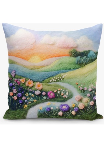 4'lü Kırlent Kılıf Seti Doğa Deseni Nakış Görünümlü Çift Taraflı Dijital Baskılı fiyatları