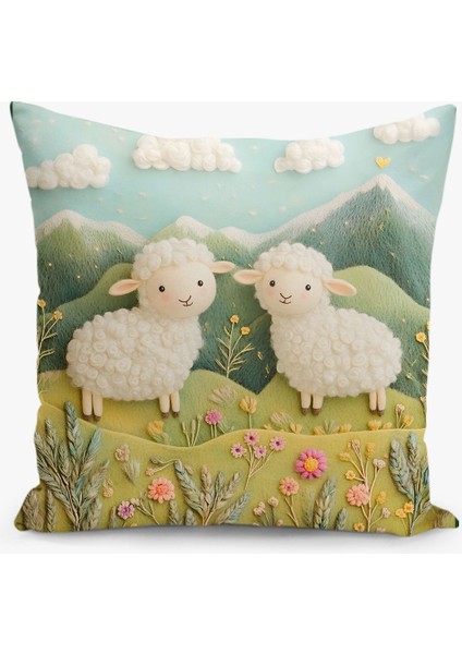 4'lü Kırlent Kılıf Seti Çocuk Deseni Keçe Görünümlü Çift Taraflı Dijital Baskılı fiyatları