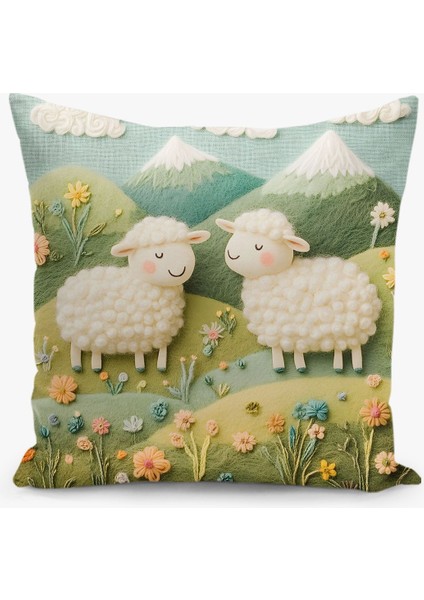 4'lü Kırlent Kılıf Seti Çocuk Deseni Keçe Görünümlü Çift Taraflı Dijital Baskılı modelleri