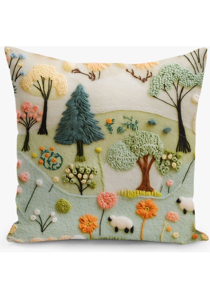 4'lü Kırlent Kılıf Seti Çocuk Deseni Keçe Görünümlü Çift Taraflı Dijital Baskılı fırsatları