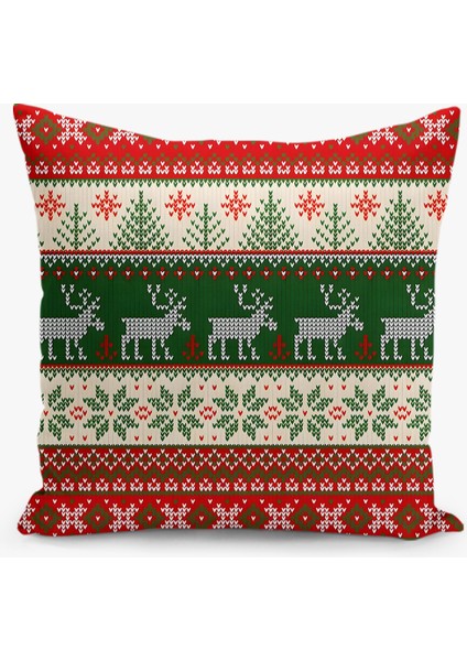 Çift Taraflı Yılbaşı Cristmas Desenli Dijital Baskı Kırlent Kılıfı