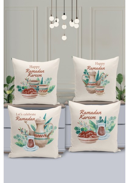 4'lü Kırlent Kılıf Seti Ramazan - Ramadan Desenli Çift Taraflı Dijital Baskılı