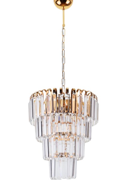 Şelale Gold Sarı 35 Lik Sarkıt Kristal Taşlı Avize