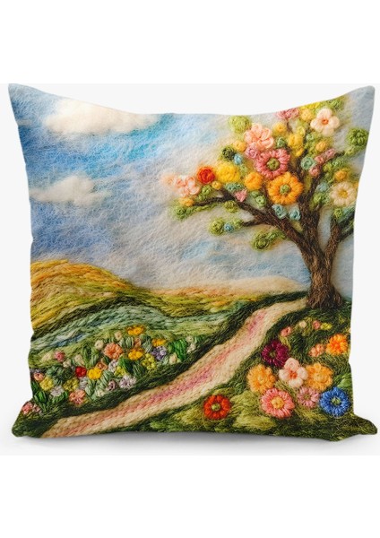 4'lü Kırlent Kılıf Seti Doğa Deseni Nakış Görünümlü Çift Taraflı Dijital Baskılı fiyatları