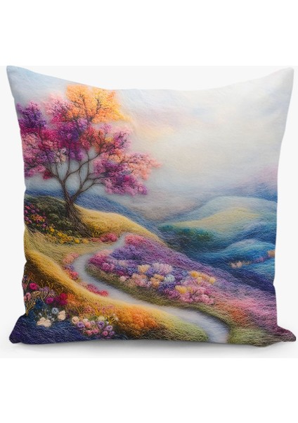 4'lü Kırlent Kılıf Seti Doğa Deseni Nakış Görünümlü Çift Taraflı Dijital Baskılı modelleri