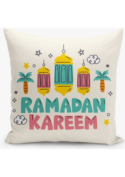 Çift Taraflı Ramazan - Ramadan Desenli Dijital Baskı Kırlent Kılıfı