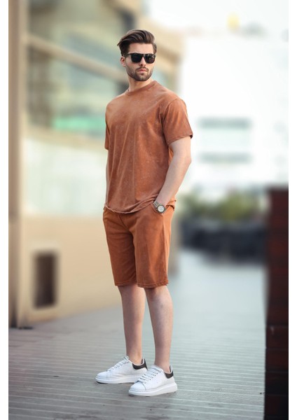 Kahverengi Basic Erkek Şort T-Shirt Takımı E7309 fiyatları