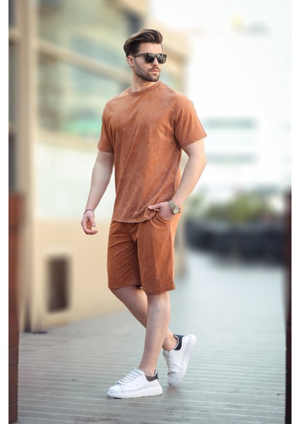 Kahverengi Basic Erkek Şort T-Shirt Takımı E7309 modelleri