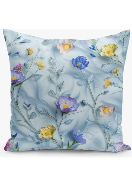 Çift Taraflı Çiçek Desenli Nakış Görünümlü Dijital Baskı Kırlent Kılıfı