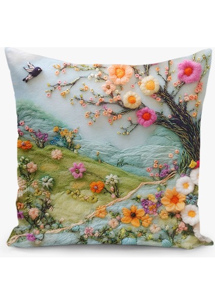 4'lü Kırlent Kılıf Seti Doğa Deseni Nakış Görünümlü Çift Taraflı Dijital Baskılı fiyatları