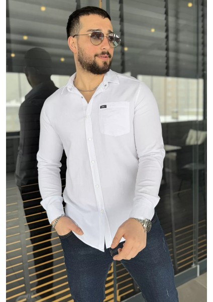Erkek Tek Cepli Ön Çıtçıtlı Uzun Kol Gömlek