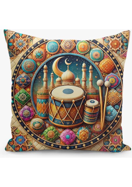 Çift Taraflı Ramazan - Ramadan Desenli Dijital Baskı Kırlent Kılıfı