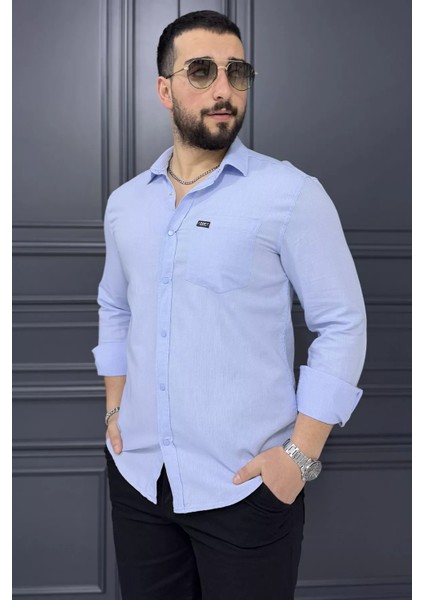 Erkek Tek Cepli Ön Çıtçıtlı Uzun Kol Gömlek