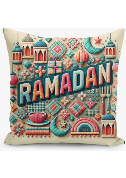 Çift Taraflı Ramazan - Ramadan Desenli Dijital Baskı Kırlent Kılıfı