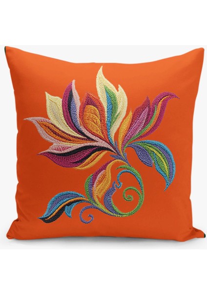 Çift Taraflı Nakış Desenli Dijital Baskı Kırlent Kılıfı