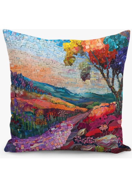 Çift Taraflı Mozaik Desenli Dijital Baskı Kırlent Kılıfı