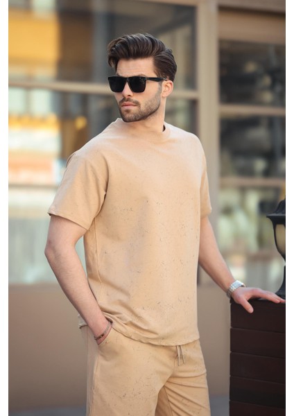Bej Basic Erkek Şort T-Shirt Takımı E7309