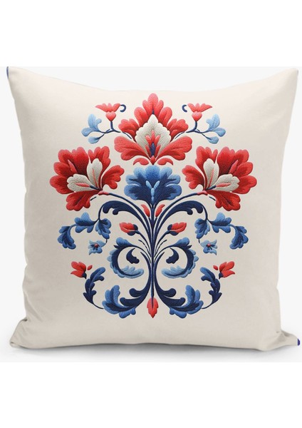 Çift Taraflı Nakış Desenli Dijital Baskı Kırlent Kılıfı