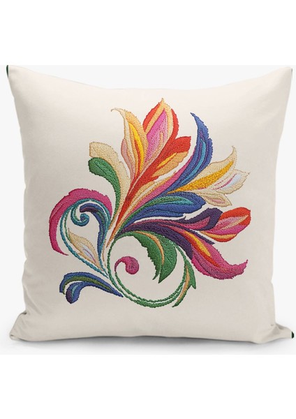 Çift Taraflı Nakış Desenli Dijital Baskı Kırlent Kılıfı