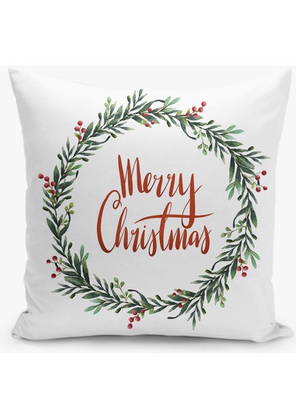Çift Taraflı Yılbaşı Cristmas Desenli Dijital Baskı Kırlent Kılıfı