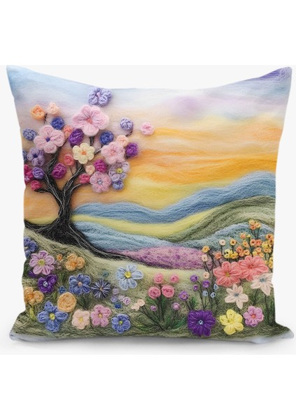 Çift Taraflı Keçe Desenli Dijital Baskı Kırlent Kılıfı