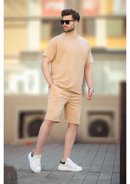 Bej Basic Erkek Şort T-Shirt Takımı E7309